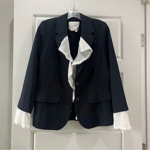 Anthropologie Blazer with White Ruffle Trim